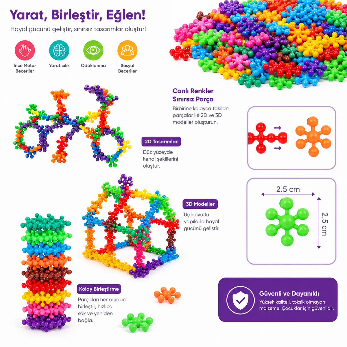 Molekül Kar Tanesi 5 Renk 120 Parça Eğitici Oyuncak