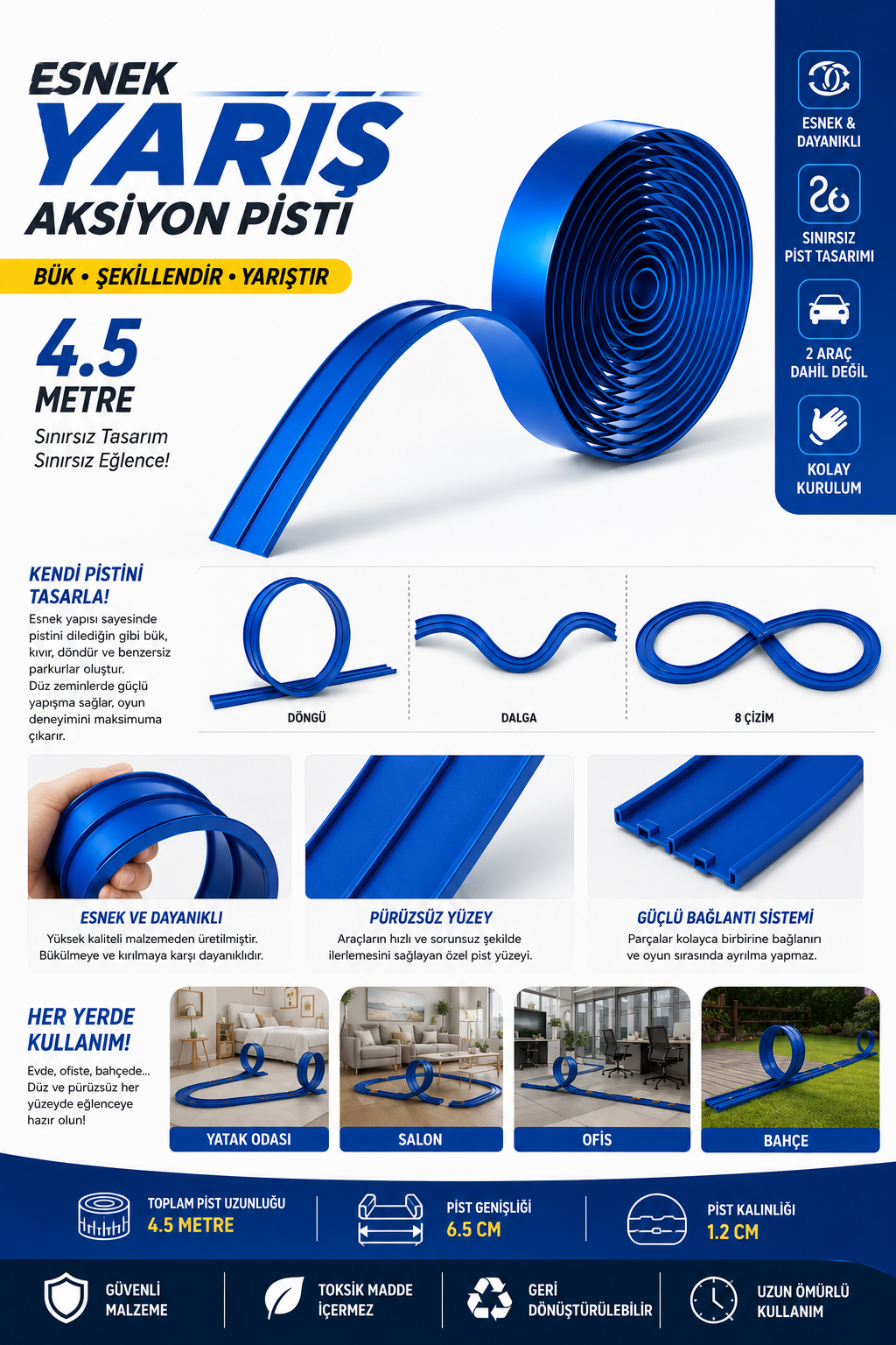 Esnek Yarış-Aksiyon Pisti 4.5 Mt - Flex track