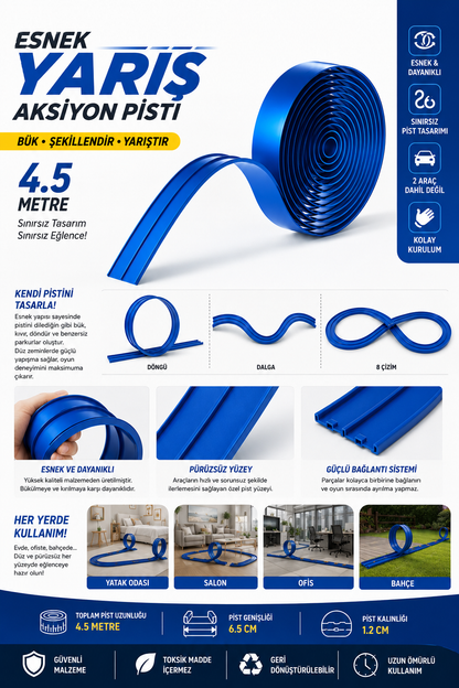 Esnek Yarış-Aksiyon Pisti 4.5 Mt - Flex track