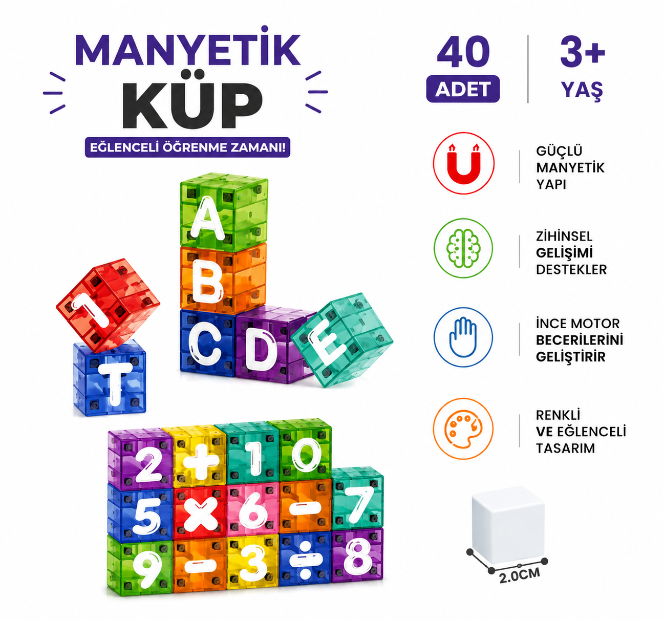 Manyetik Alfabe / Matematik Küpleri - 40 Adet